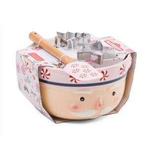 Nutcracker Mixing Bowl Pink Peppermint The Bakeshop W/Cookie Cutters NEW